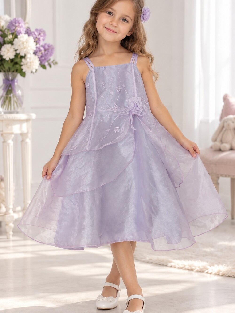 Ladybird Girls Lilac Purple Princess Party Dress with Floral Embroidery 5-6Y